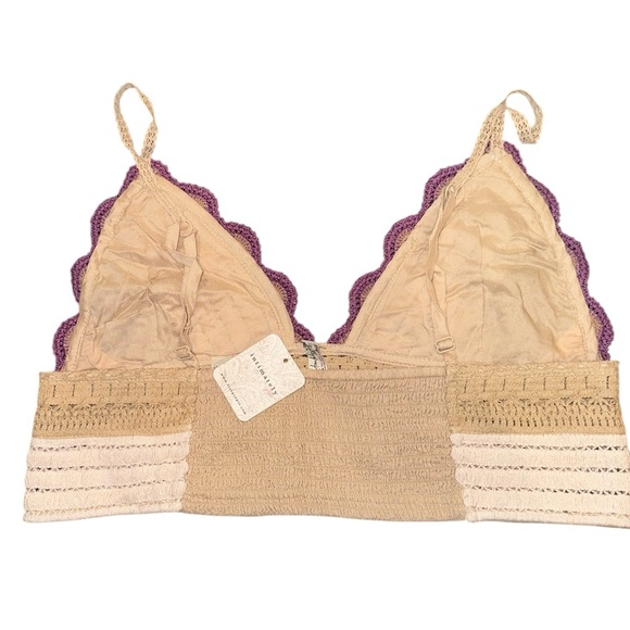 Free People Another Weekend Longline Lace Crochet Cream Tan Purple Bralette L - Picture 3 of 9